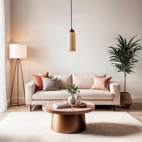 Bež viseča svetilka s kamnitim senčilom ø 6,5 cm Selma – Opviq lights-image-3