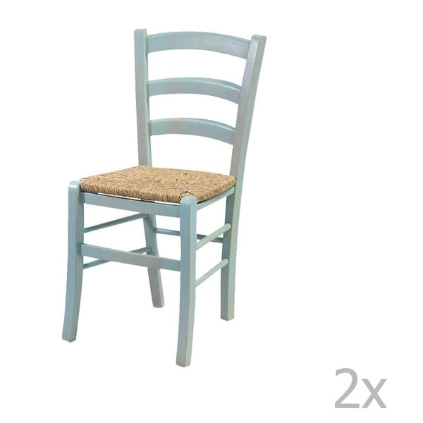 Komplet 2 modrih stolov iz masivnega lesa Evergreen House Straw