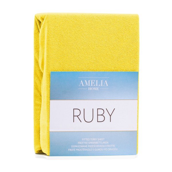Temno rumena elastična rjuha z visoko vsebnostjo bombaža AmeliaHome Ruby, 120/140 x 200 cm-image-1