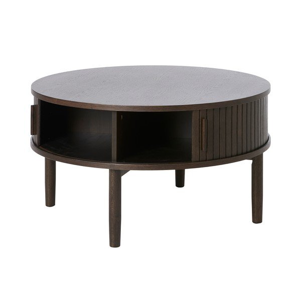 Okrogla klubska mizica v hrastovem dekorju v temni naravni barvi ø 85 cm Meta – Unique Furniture-image-3