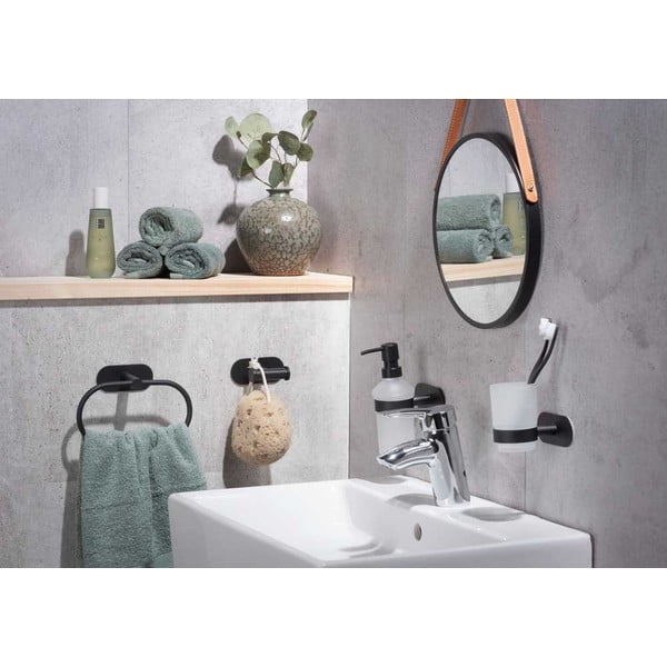 Mat črn komplet pripomočkov za kopalnico iz nerjavečega jekla z namestitvijo brez vrtanja Orea – Wenko-image-1