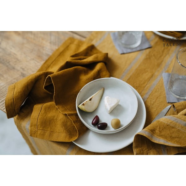 Lanen namizni prt 140x140 cm Amber Bronze Stripes – Linen Tales-image-2