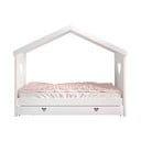 Bela otroška postelja iz masivnega bora v obliki hiške z dodatnim ležiščem in prostorom za shranjevanje 90x200 cm AMORI – Vipack