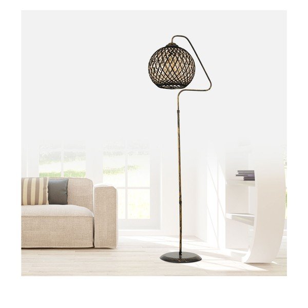 Črna/zlata stoječa svetilka s senčilom iz jute (višina 154 cm) – Opviq lights-image-1