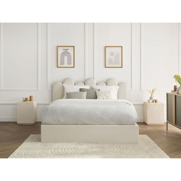 Bež oblazinjena zakonska postelja s prostorom za shranjevanje z letvenim dnom 160x200 cm Badja – Bobochic Paris-image-1