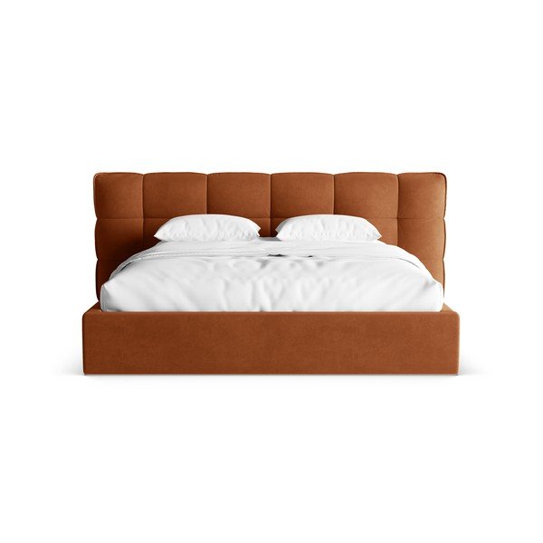 Oblazinjena zakonska postelja s prostorom za shranjevanje in z letvenim dnom v barvi terakote  200x200 cm Eric – Micadoni -image-4