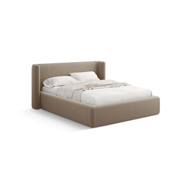 Svetlo rjava oblazinjena zakonska postelja s prostorom za shranjevanje z letvenim dnom 140x200 cm Jason – Windsor & Co Sofas