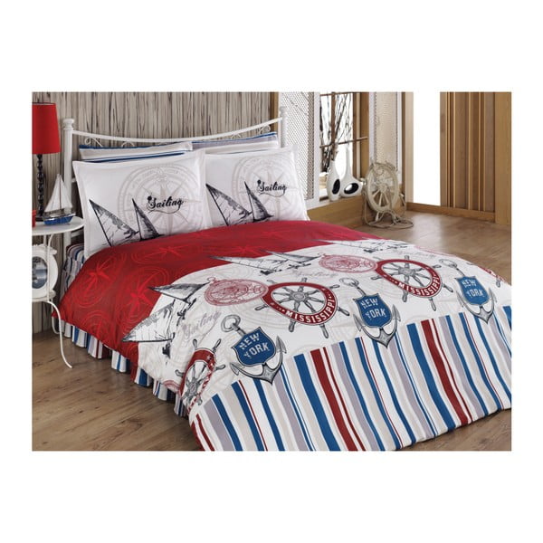 Komplet bombažnih rjuh in posteljnine Karuma Rojo, 160 x 220 cm