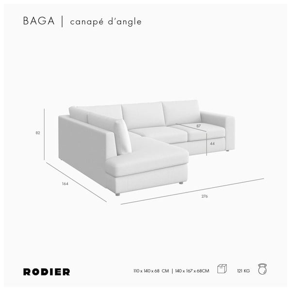 Svetlo rjava žametna kotna sedežna garnitura (levi kot/v obliki črke L) Baga – Rodier-image-4