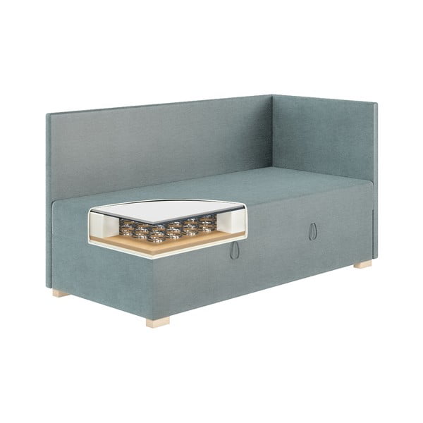 Modra kotna otroška postelja s prostorom za shranjevanje z vzmetnico 90x200 cm Flexi – Ghado-image-4