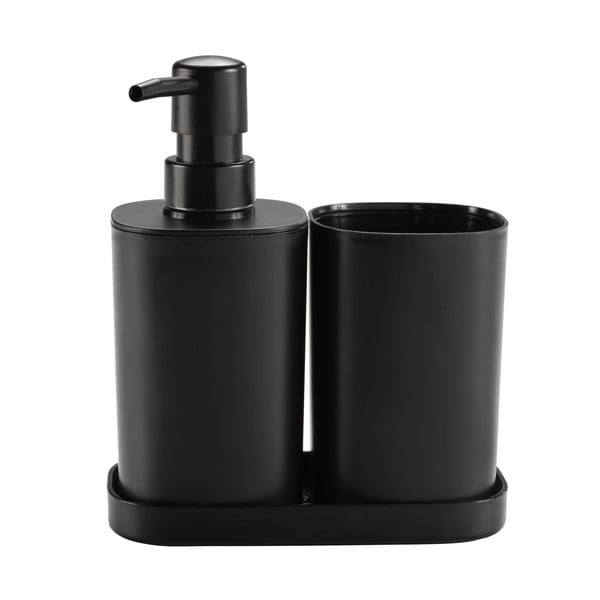 Črn plastičen komplet pripomočkov za kopalnico Vita – douceur d'intérieur
