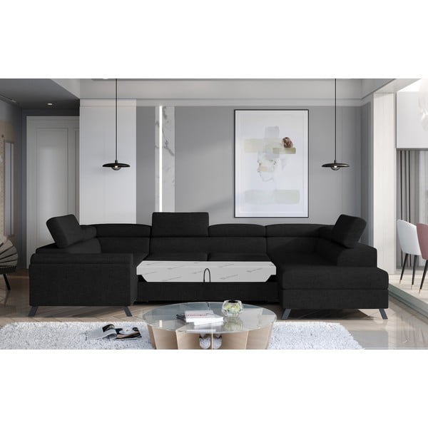 Črna raztegljiva/s prostorom za shranjevanje kotna sedežna garnitura (desni kot/v obliki črke "U") Escada – ELTAP-image-1