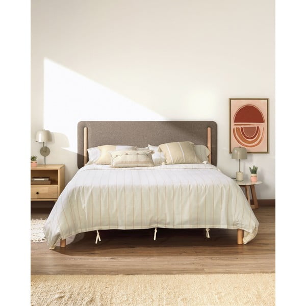 Zakonska postelja iz kavčukovca v sivo-naravni barvi z letvenim dnom 160x200 cm Shayndel - Kave Home-image-1