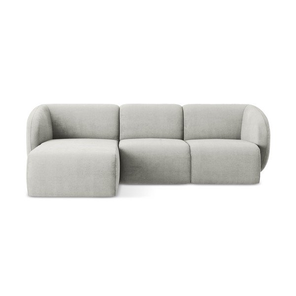 Svetlo siva kotna sedežna garnitura iz šenilje (levi kot/z ležalnikom) Lani – Makamii