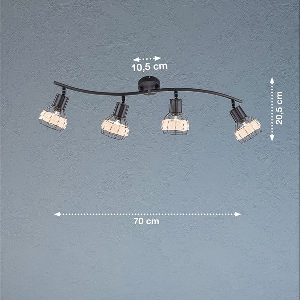 Črna stropna svetilka s kovinskim senčilom/s senčilom iz ratana 10,5x70 cm Straw – Fischer & Honsel-image-3