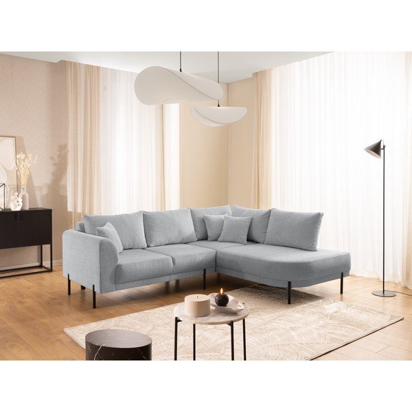 Svetlo siva kotna sedežna garnitura iz šenilje (desni kot/v obliki črke L) Mauris  – Ropez-image-1