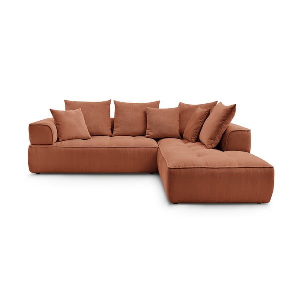 Kotna sedežna garnitura iz šenilje v barvi terakote (desni kot/v obliki črke L) Whesley – Bobochic Paris