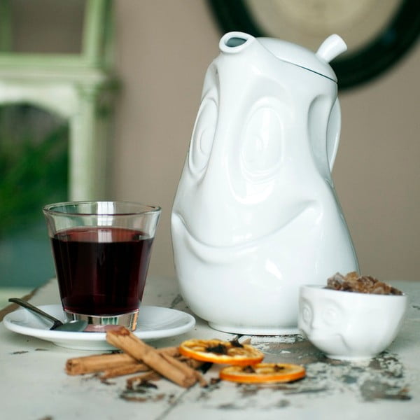 Bel porcelanast čajnik z nasmeškom 58products, prostornina 1200 ml-image-1
