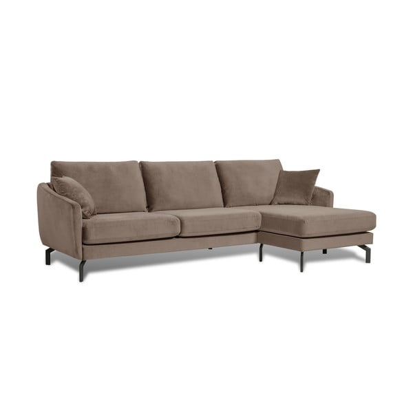 Rjavo-siva kotna žametna sedežna garnitura Scandic Magic, desni kot-image-2