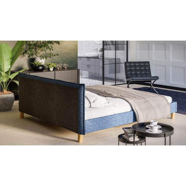 Modra oblazinjena zakonska postelja z letvenim dnom 180x200 cm Tina – Ropez-image-3