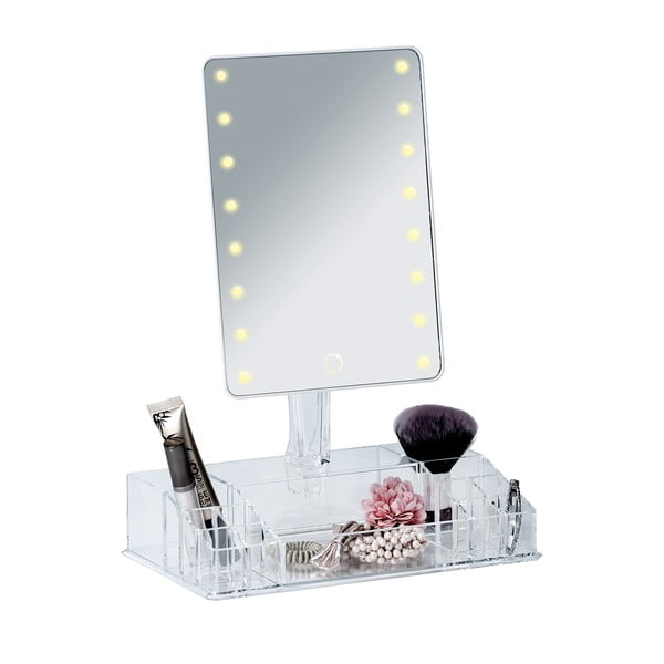 Belo ogledalo za ličenje z LED osvetlitvijo in organizatorjem za ličila Farnese-image-2