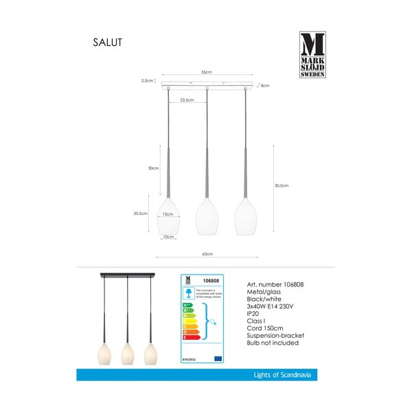 Bela/črna viseča svetilka s steklenim senčilom Salut – Markslöjd-image-2