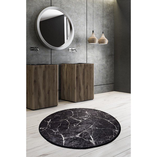 Črna kopalniška preproga ø 100 cm Marble – Foutastic-image-1