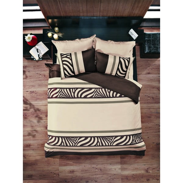 Posteljno perilo z rjuho za zakonsko posteljo Nature Brown, 200 x 220 cm