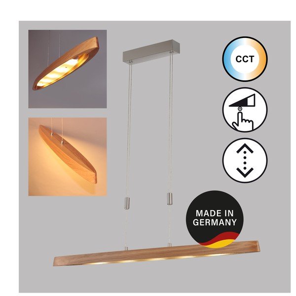 LED zatemnitvena viseča svetilka v srebrni in naravni barvi z lesenim senčilom Shine-wood – Fischer & Honsel-image-3