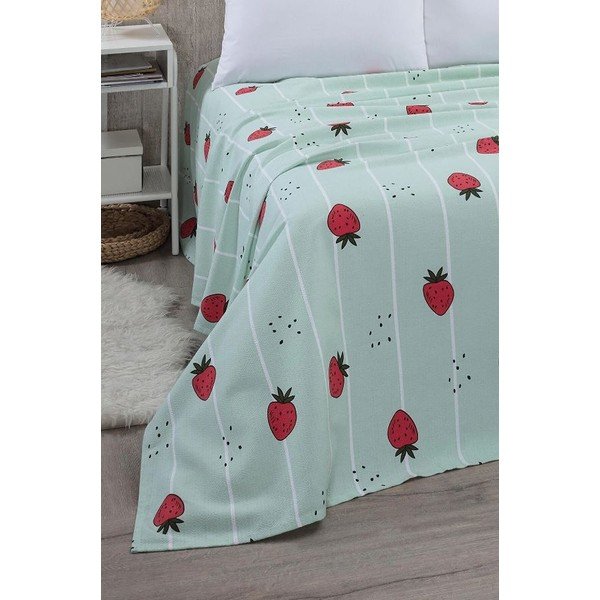 Mentolno zeleno bombažno pregrinjalo 170x230 cm Strawberry – Mila Home-image-2