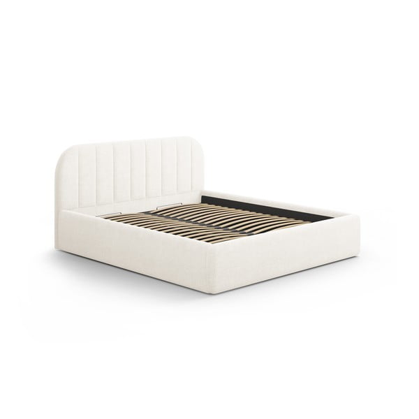 Slonokoščena oblazinjena zakonska postelja s prostorom za shranjevanje z letvenim dnom 140x200 cm Juno – Windsor & Co Sofas-image-2
