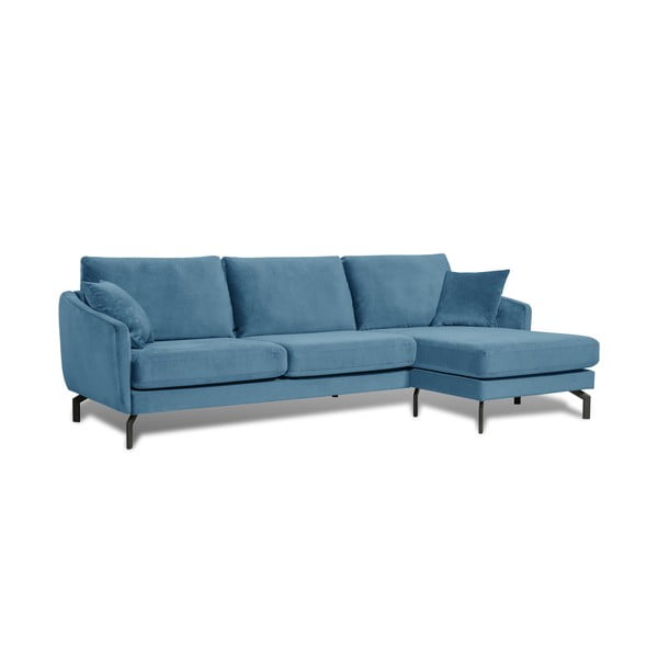 Modra kotna žametna sedežna garnitura Scandic Magic, desni kot-image-2