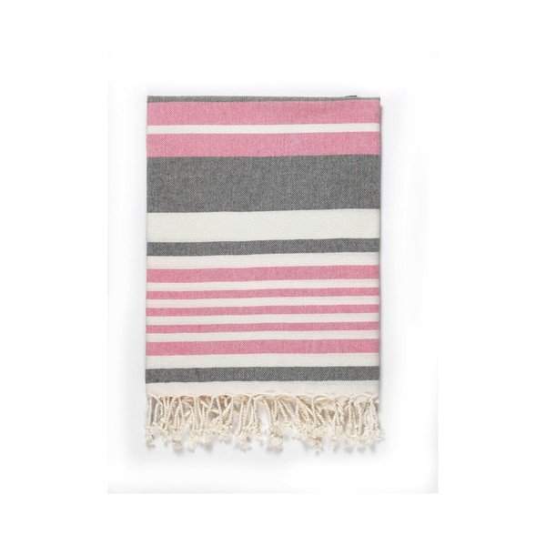 Rožnatosiva bombažna kopalna brisača Kate Louise Cotton Collection Line Pink Grey, 100 x 180 cm-image-1