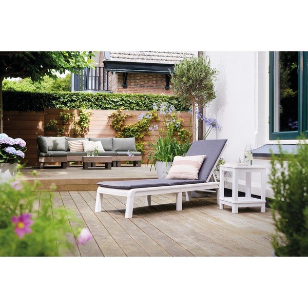 Svetlo siv plastičen oblazinjen nastavljiv in zložljiv vrtni ležalnik Atlas – Keter-image-1