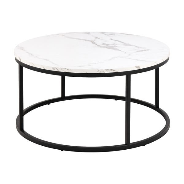 Bela okrogla mizica z mizno ploščo v marmornem dekorju ø 80 cm Spiro – Actona-image-4