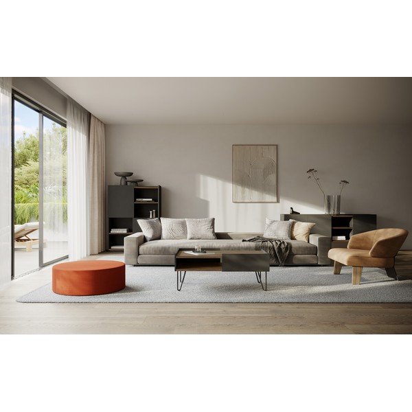 Črna/rjava nizka komoda v orehovem dekorju 180x83 cm Nina – TemaHome-image-1