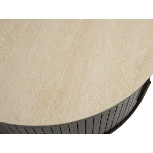Okrogla klubska mizica s keramično ploščo v temni naravni barvi ø 85 cm Enna – Unique Furniture-image-3