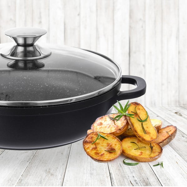 Posoda z neprijemljivo prevleko s stekleno pokrovko Pfluon Granit Orion Grande, ⌀ 24 cm-image-1