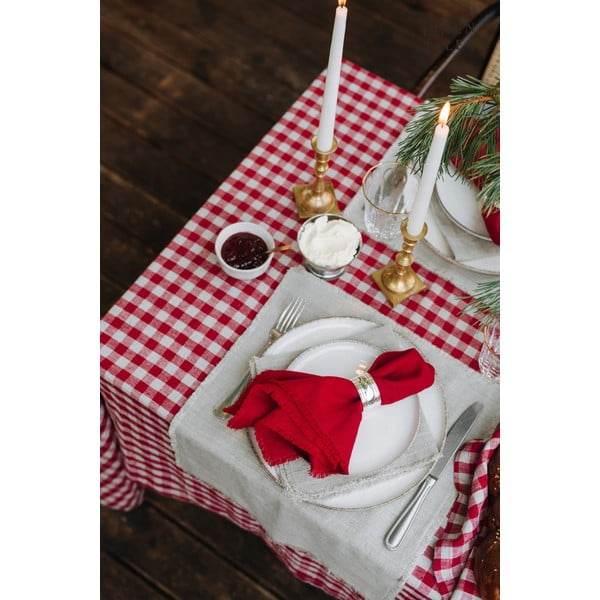 Lanen namizni prt 140x250 cm Red Gingham – Linen Tales-image-1