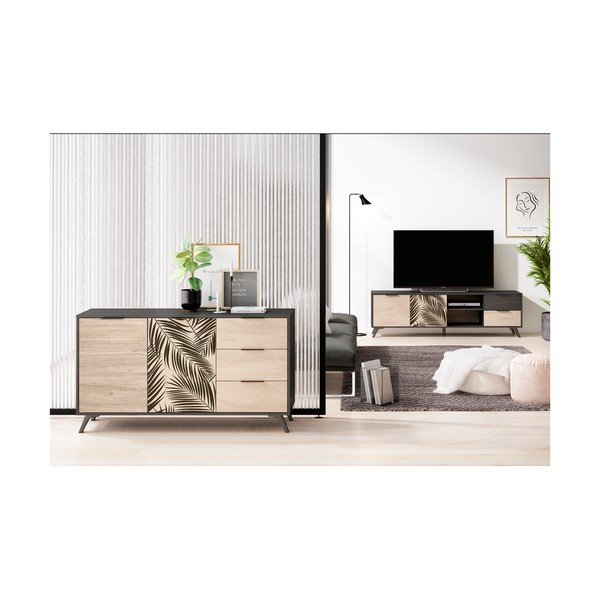 Črna nizka komoda iz hrastovega dekorja 136x81 cm Palmera - Marckeric-image-4