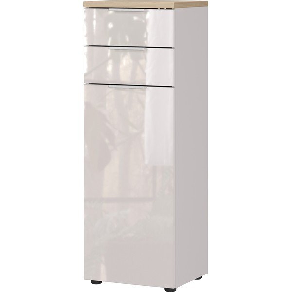 Kremno bela visoka/ozka kopalniška omarica v sijajnem dekorju 39x112 cm Tavira – Germania-image-2