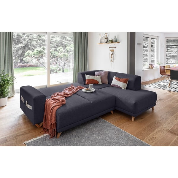 Antracitno siva raztegljiva/s prostorom za shranjevanje kotna sedežna garnitura (desni kot/v obliki črke L) Classy Sophie – Miuform-image-4