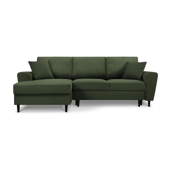 Zelena raztegljiva kotna sedežna garnitura s prostorom za shranjevanje iz rebrastega žameta (levi kot/z ležalnikom) Kyoto – Cosmopolitan Design