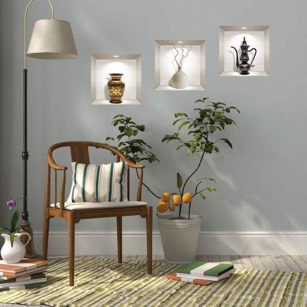 Komplet 3 3D stenskih nalepk Ambiance Decorative Objects-image-1