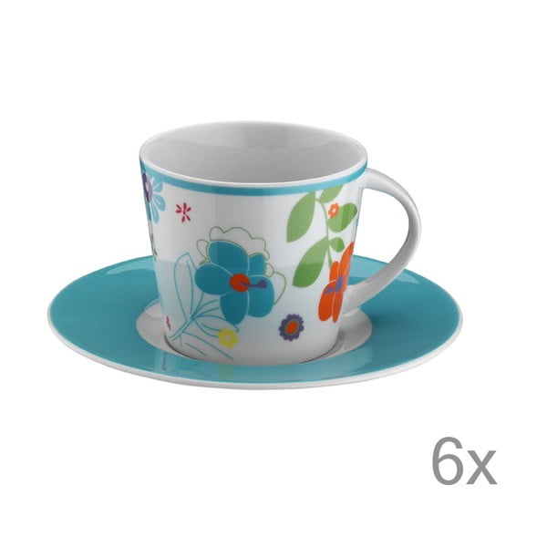 Komplet skodelic za čaj Blue Flowers, 6 kosov