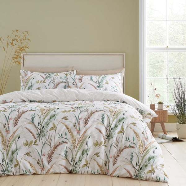 Bela/bež enojna bombažna posteljnina 135x200 cm Ornamental Grasses – RHS
