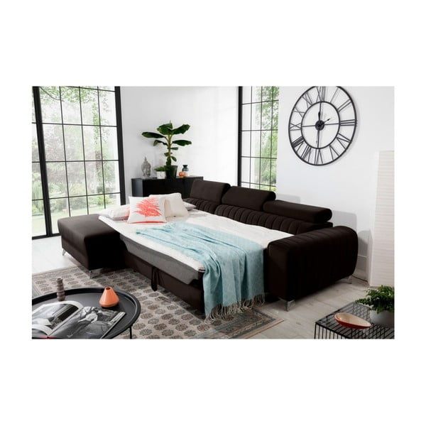 Temno rjava žametna raztegljiva/s prostorom za shranjevanje kotna sedežna garnitura (levi kot/z ležalnikom) Grayson – ELTAP-image-4