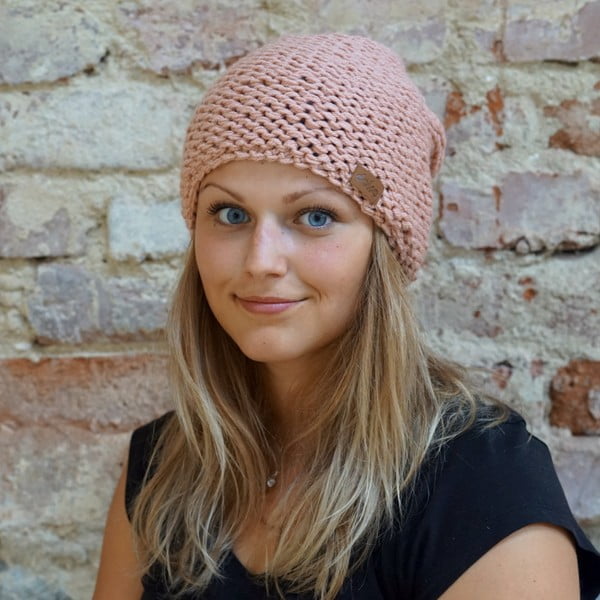 Roza ročno pletena kapa DOKE Peach-image-1