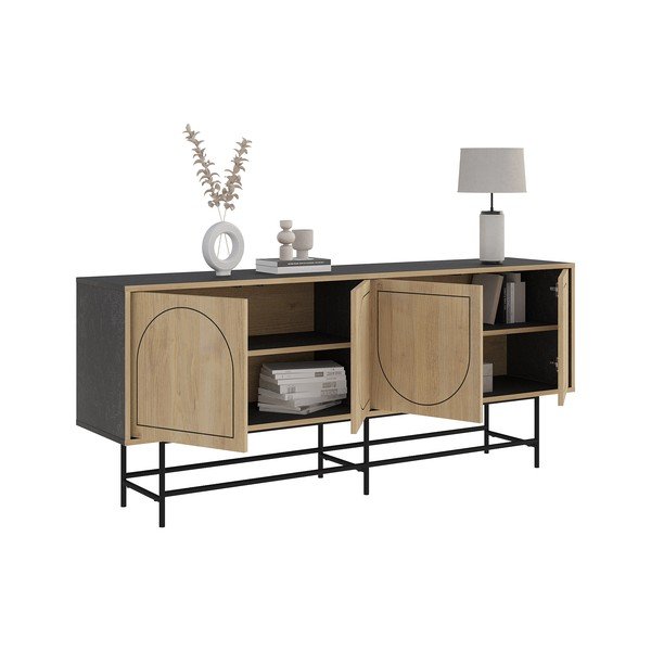 Črna nizka komoda v hrastovem dekorju 187x77,5 cm Giana – Marckeric-image-4