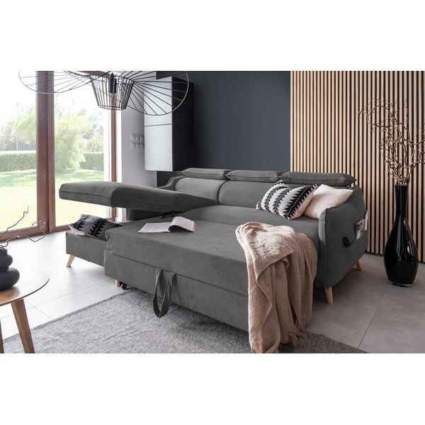 Temno siva žametna raztegljiva kotna sedežna garnitura (levi kot) Sweet Harmony – Miuform-image-4
